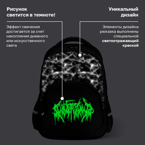 Рюкзак BRAUBERG SOFT, 2 отделения, 3 кармана, "Стильный шрифт", СВЕТЯЩИЙСЯ, 40х31х15 см, 272034 - фото 12
