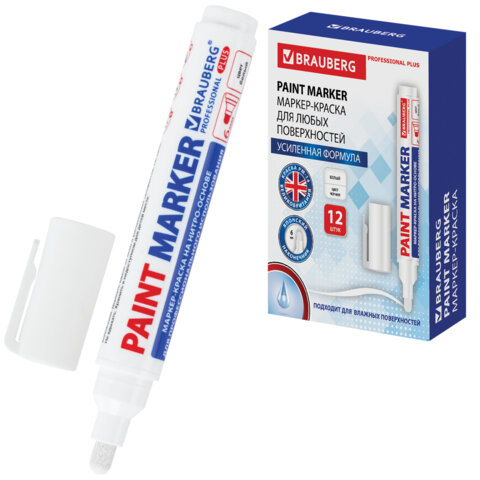 Маркер-краска лаковый (paint marker) 6 мм, БЕЛЫЙ, НИТРО-ОСНОВА, BRAUBERG PROFESSIONAL PLUS EXTRA, 151450 - фото 1
