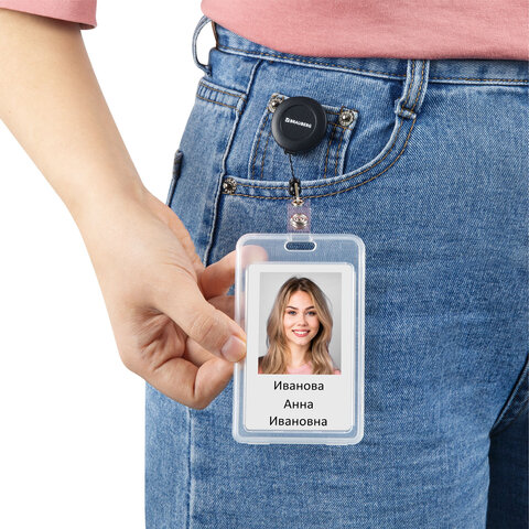 Бейдж вертикальный (85х54 мм) на 2 карты, с рулеткой, ЗАЩИТА ОТ ВЛАГИ И ПЫЛИ, BRAUBERG EXTRA, 238824 - фото 9