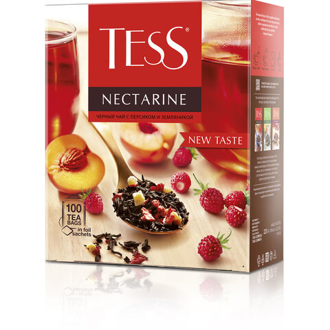 Чай TESS "Nectarine" черный с персиком и земляникой, 100 пакетиков в конвертах по 1,8 г, 1988-09 - фото 3