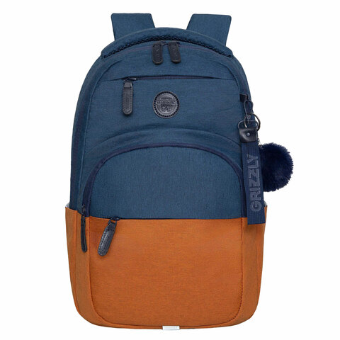 Рюкзак GRIZZLY школьный, укрепленная спинка, 2 отделения, для девочек, BLUE/ORANGE, 43х27,5х16 см, RD-341-2/3 - фото 2