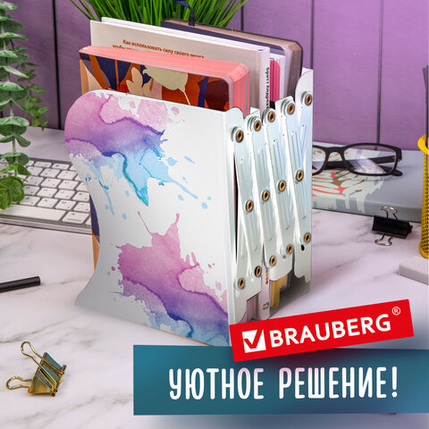 Подставка-держатель для книг и учебников BRAUBERG, раздвижная, металлическая, белая с печатью, 237903 - фото 11