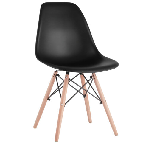 Стулья BRABIX "Eames CF-010", КОМПЛЕКТ 4 шт., пластик черный, опоры дерево/металл, 532631, 2033A - фото 2