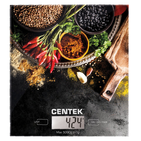 Весы кухонные CENTEK CT-2462 "Специи", электронный дисплей, max вес 5 кг, тарокомпенсация, стекло, CT-2462 Специи - фото 1