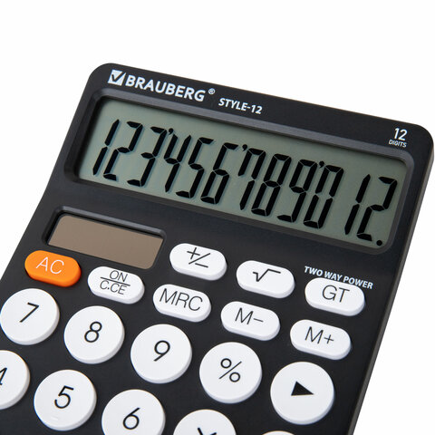 Калькулятор настольный BRAUBERG STYLE-12-BK (157х106 мм), 12 разрядов, двойное питание, ЧЕРНЫЙ, 272965 - фото 6