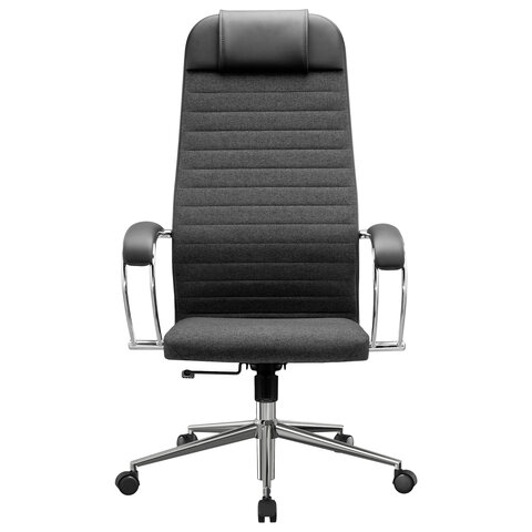 Кресло офисное МЕТТА "К-27" хром, ткань, сиденье и спинка мягкие, серое - фото 6