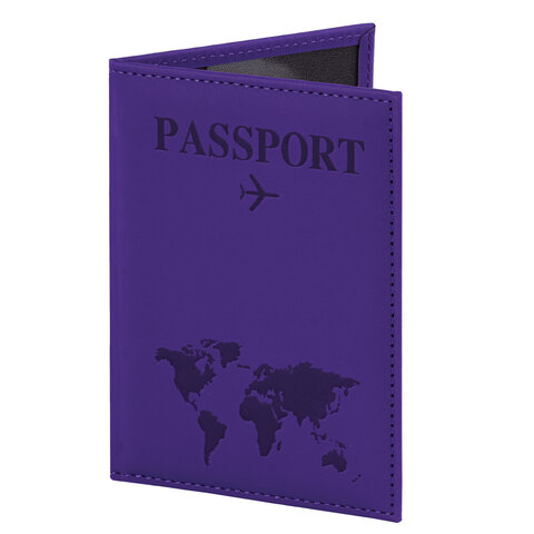 Обложка для паспорта "Passport map", экокожа soft-touch, фиолетовая, STAFF, 238762 - фото 4