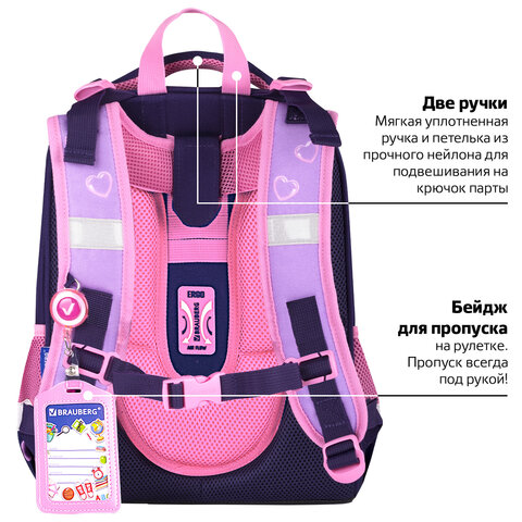 Ранец BRAUBERG PREMIUM, 2 отделения, с брелоком, "Paw prints", велюровая панель, 38х29х16 см, 273098 - фото 22