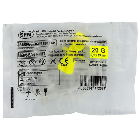 Иглы-бабочки для вливания в малые вены SFM 0,9 х 19 - 20G, КОМПЛЕКТ 100 штук, LUER - фото 11
