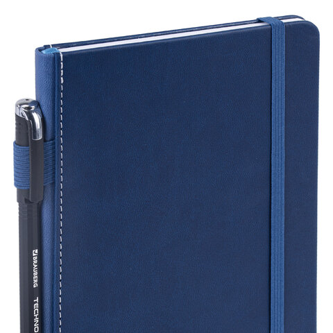 Блокнот А5 135x212 мм BRAUBERG "Edge", под кожу, резинка, держатель, 80 л., клетка, синий, 117149 - фото 6