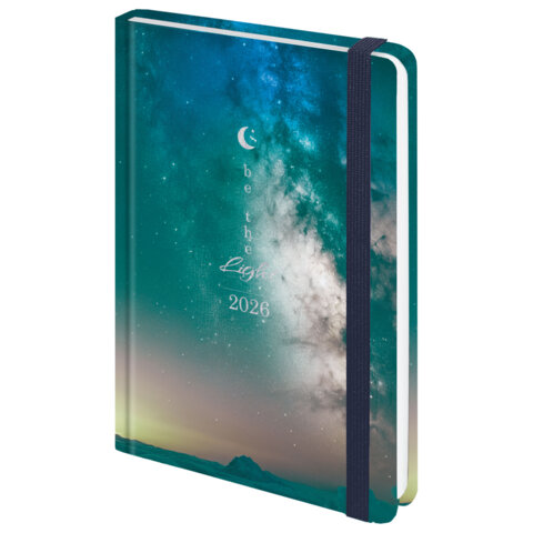 Ежедневник датированный 2026 с резинкой 145х203 мм, А5, BRAUBERG твердый, фольга, "Млечный путь", 117345 - фото 1