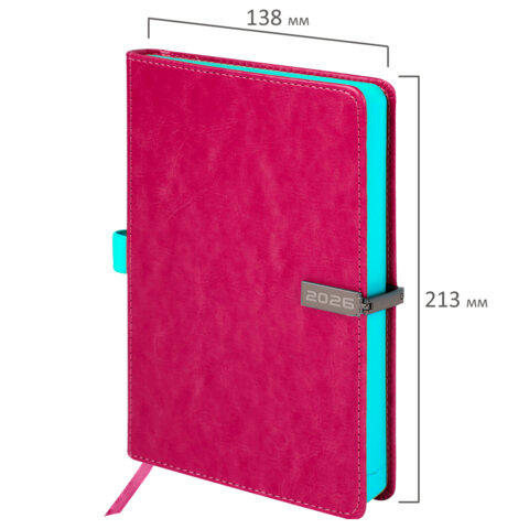 Ежедневник датированный 2026 А5 138x213 мм, BRAUBERG "Inspiration", под кожу, цветной срез, розовый, 117478 - фото 2