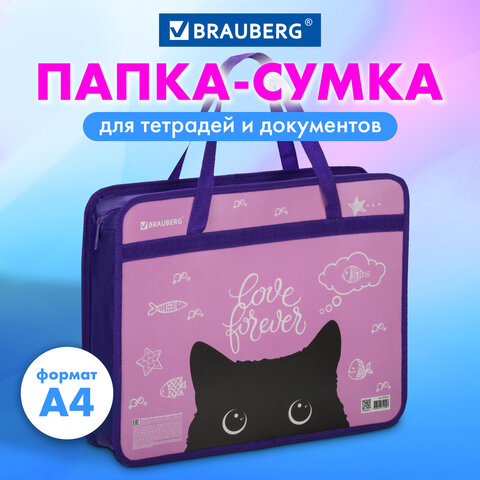 Папка на молнии с ручками BRAUBERG А4, 1 отделение, пластик, 80 мм, "Black Cat", 270122 - фото 7
