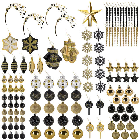 Шары новогодние ёлочные "Black&Gold", НАБОР 130 предметов, черный/золото, пластик, ЗОЛОТАЯ СКАЗКА, 592183 - фото 2