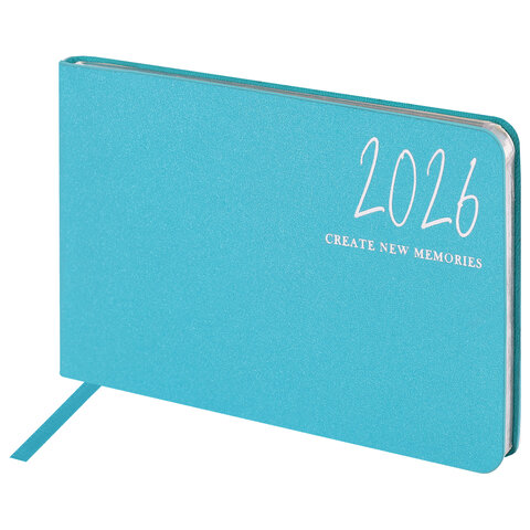 Еженедельник датированный 2026 МАЛЫЙ ФОРМАТ 105х160 мм, А6, BRAUBERG "Blaze", фольга, голубой, 117214 - фото 1