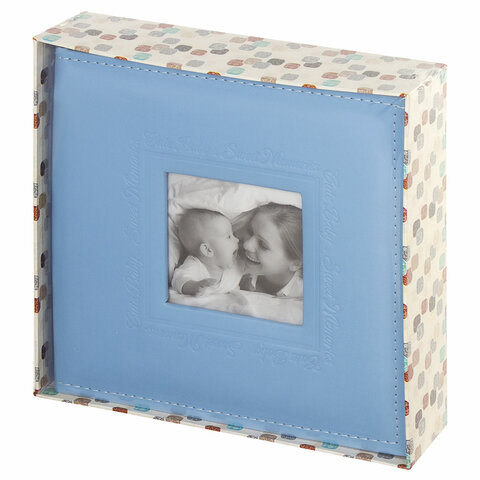 Фотоальбом BRAUBERG "Cute Baby" на 200 фото 10х15 см, под кожу, бумажные страницы, бокс, синий, 391142 - фото 10