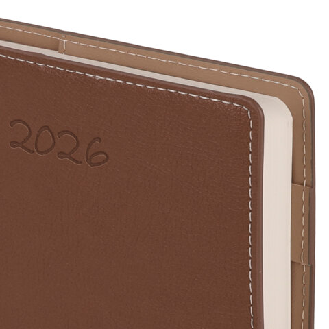 Ежедневник датированный 2026, А5, 143х218 мм, BRAUBERG "Journal", под кожу, застежка, держатель для ручки, органайзер, коричневый, 117383 - фото 6
