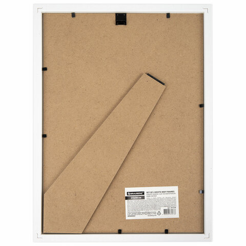 Рамка 21х30 см небьющаяся, КОМПЛЕКТ 4 шт., багет 16 мм, МДФ, BRAUBERG "Basic", белая, 391258 - фото 3