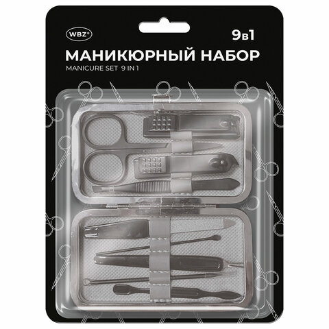 Универсальный набор для маникюра и педикюра 9 в 1 в футляре, MINI, красный, блистер, WBZ, 609497 - фото 1
