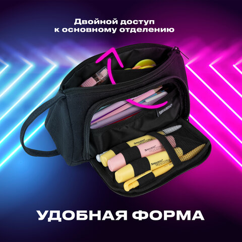 Пенал-косметичка BRAUBERG с ручкой, 1 откидная планка, полиэстер, 22x10х8 см, Black, 272339 - фото 13