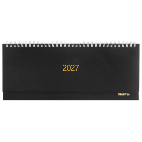 Планинг датированный 2027 300х130 мм, STAFF, гребень, обложка бумвинил, 64 листа, черный, 117859 - фото 1