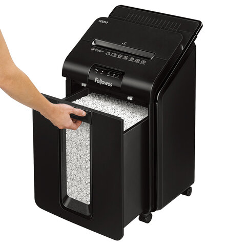 Уничтожитель (шредер) FELLOWES AUTOMAX 100M, 4 уровень секретности, фрагменты 4х10 мм, 100 листов, корзина 23 литра, FS-462, FS-46292 - фото 4