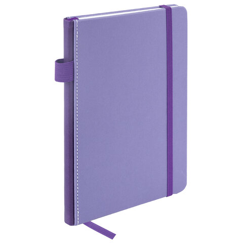 Блокнот А5 135x212 мм BRAUBERG "Edge", под кожу, резинка, держатель, 80 л., клетка, сиреневый, 117150 - фото 1