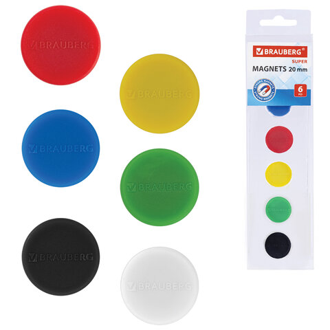 Магниты МОЩНЫЕ 20 мм (МАЛОГО ДИАМЕТРА), НАБОР 6 шт., ассорти, BRAUBERG "SUPER", 237477 - фото 5