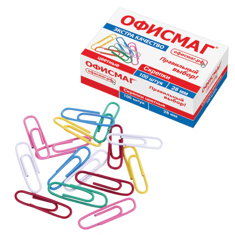 Скрепки ЭКСТРА ОФИСМАГ 28 мм цветные 100 штук, 271316 - фото 1