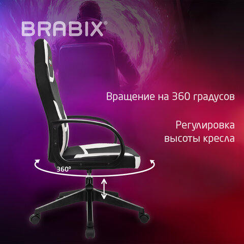 Кресло компьютерное BRABIX "Alpha GM-018", ткань/экокожа, черное/белое, 532640, GM-018_532640 - фото 12