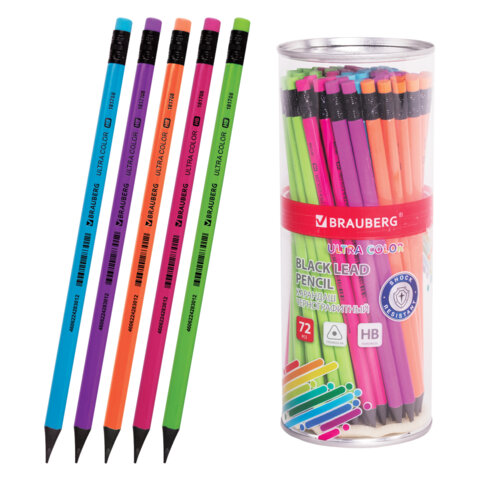 Карандаш чернографитный BRAUBERG "ULTRA COLOR", 1 шт., HB, с ластиком, пластиковый, 181708 - фото 1