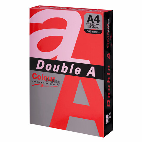 Бумага цветная DOUBLE A, А4, 80 г/м2, 500 л., интенсив, красная - фото 1