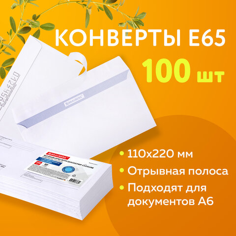 Конверты Е65 (110х220 мм), отрывная лента, Куда-Кому, внутренняя запечатка, КОМПЛЕКТ 100 шт., BRAUBERG, 112195 - фото 11
