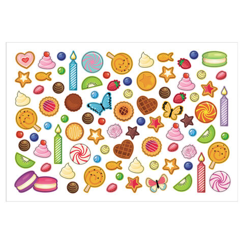 Наклейки бумажные с игровым полем НАБОР 2 листа, 184 наклейки, "Сладкое настроение", HATBER, 2Н5н - фото 2