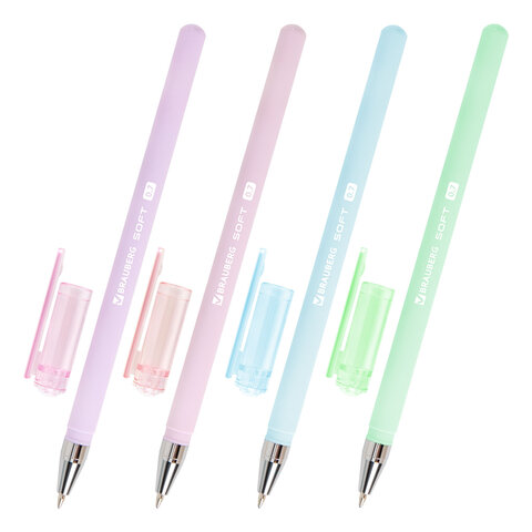 Ручки шариковые BRAUBERG "SOFT PASTEL", НАБОР 4 ШТУКИ, СИНИЕ, SOFT TOUCH покрытие, узел 0,7 мм, линия письма 0,35 мм, 144400 - фото 13
