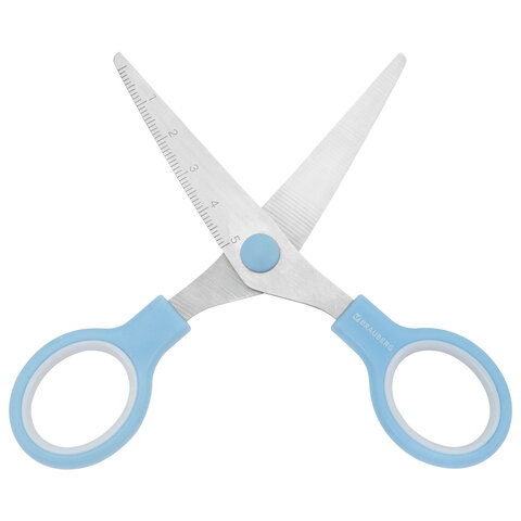 Ножницы BRAUBERG KIDS 130 мм, ручки небесно-голубые, закругленные лезвия с линейкой, 274060 - фото 6