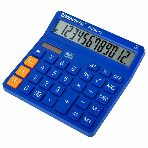 Калькулятор настольный BRAUBERG DIGITAL-12-BL (151х152 мм), 12 разрядов, двойное питание, СИНИЙ, 272969 - фото 3