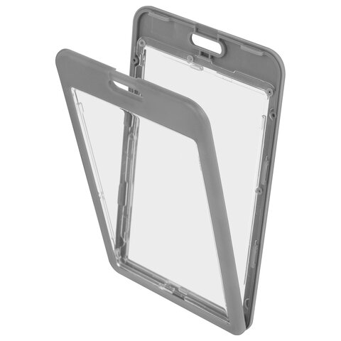 Бейдж вертикальный (85х54 мм), ДВУСТОРОННИЙ, серый, ЗАЩИТА ОТ ВЛАГИ И ПЫЛИ, BRAUBERG EXTRA, 238807 - фото 3