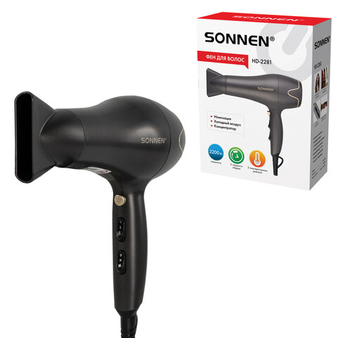 Фен для волос SONNEN HD-2281, 2200 Вт, турмалиновая ионизация, 3 температуры, холодный обдув, 454696 - фото 2
