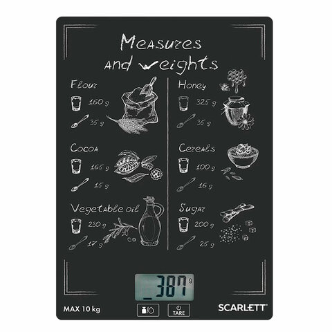 Весы кухонные SCARLETT SC-KS57P64, электронный дисплей, max вес 10 кг, тарокомпенсация, стекло - фото 1