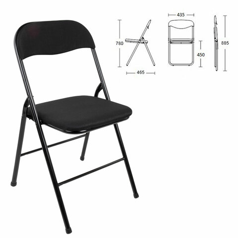 Стул складной BRABIX "Golf CF-007", чёрный каркас, чёрная ткань, гофрокороб, 533025 - фото 3