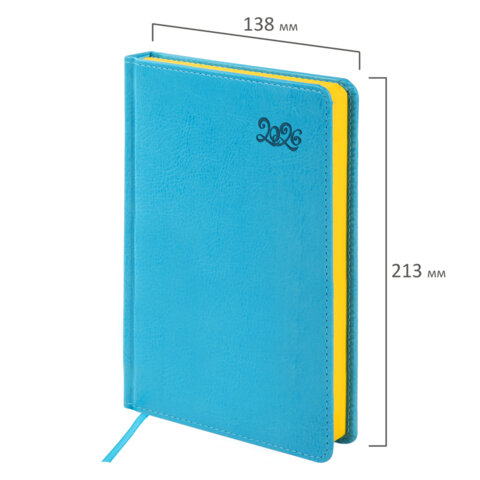 Ежедневник датированный 2026, А5, 138x213 мм, BRAUBERG "Rainbow", под кожу, бирюзовый, 117076 - фото 2