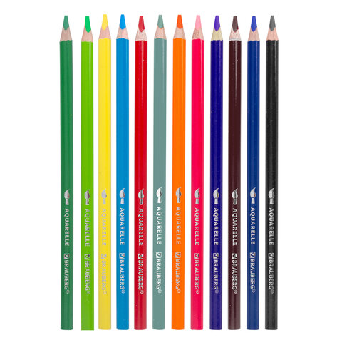 Карандаши цветные акварельные BRAUBERG PREMIUM AQUARELLE, 12 цветов, трехгранные, утолщенный грифель 4 мм, натуральное дерево, 181671 - фото 3