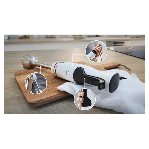 Блендер погружной BOSCH MSM4W210, 600 Вт, 1 скорость, 1 насадка, стакан, белый - фото 5