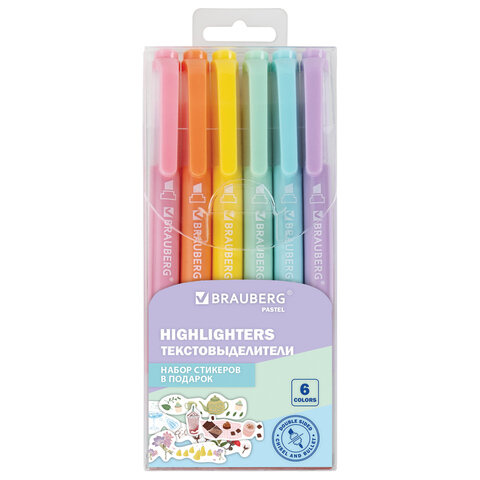 Набор текстовыделителей двусторонних 6 ПАСТЕЛЬНЫХ ЦВЕТОВ, BRAUBERG "TWIN PASTEL", линия 1-5 мм, 152518 - фото 2