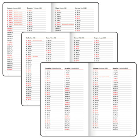Ежедневник датированный 2026, МАЛЫЙ ФОРМАТ 100х150 мм, А6, BRAUBERG "Rainbow", под кожу, красный, 117256 - фото 7