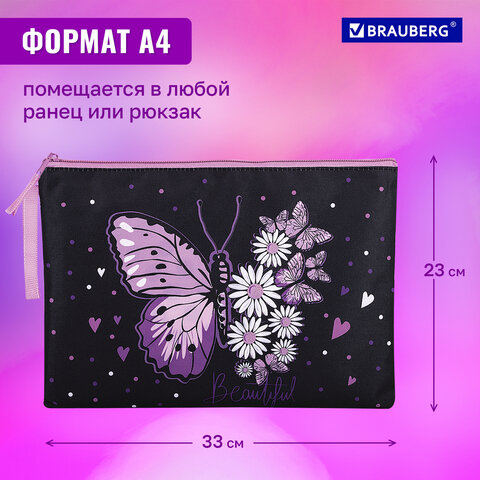Папка для тетрадей BRAUBERG А4, 1 отделение, полиэстер, на молнии, с ручкой, "Flower butterfly", 271475 - фото 10