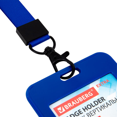 Бейдж вертикальный (85х54 мм), лента 45 см с карабином, СЛАЙДЕР, синий, BRAUBERG EXTRA, 238830 - фото 6