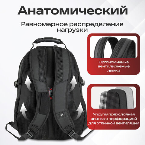 Рюкзак GERMANIUM "S-01" универсальный, с отделением для ноутбука, влагостойкий, черный, 47х32х20 см, 226947 - фото 18
