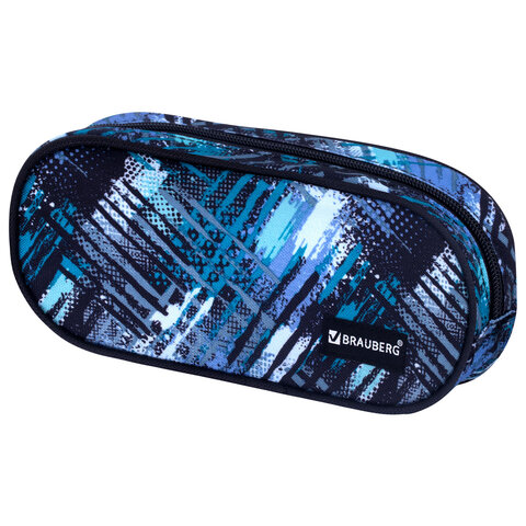 Пенал-косметичка BRAUBERG овальный, полиэстер, "Lines", 22х9х5 см, 229273 - фото 1
